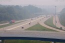 Smoke from Canadian wildfires obscures visibility at the I-70 and I-75 interchange and prompts air quality advisories in the Midwest.