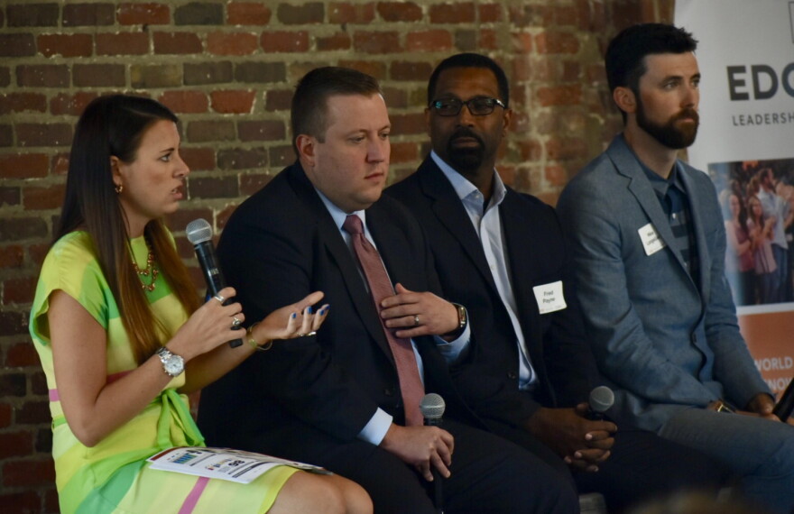 Panelists including Indiana Career Connections and Talent Secretary Blair Milo and Department of Workforce Development Commissioner Fred Payne spoke about "brain gain" efforts in Indiana.