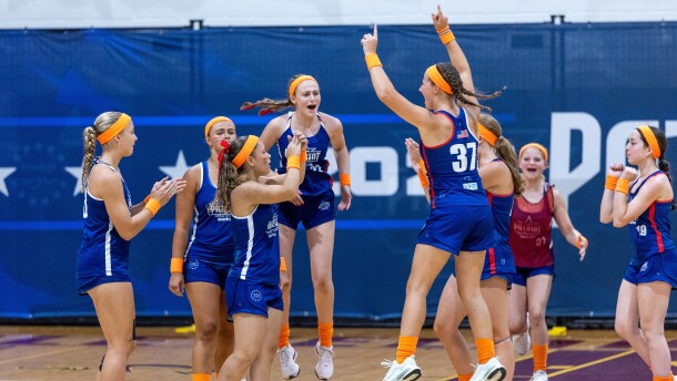 Participants celebrate during day one of the Patriot Games, Sunday, Aug. 9, 2026, in Geneva, Ohio. 