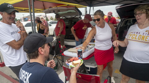 U.S. Democratic Senate candidate Josh Turek tailgates before the Iowa State football game on Sept. 5, 2026.