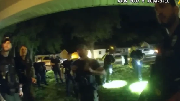 Ex-Sangamon County Sheriff’s Deputy Sean Grayson’s body camera footage shows the officers who greeted him on July 6, 2024, as he exited the home of Sonya Massey after fatally shooting her. Grayson disparaged Massey and called her “crazy” in the video, which his attorneys say should not have been shown in the trial that led to his second-degree murder conviction.