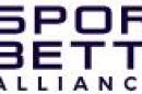 Sports Betting Alliance logo featuring three vertical red bars resembling a shield next to the organization’s name in bold, dark blue text.