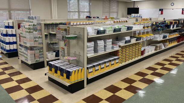 The teacher supply store, housed at the Young Men's Leadership Academy at 415 Gabriel in San Antonio, TX. The store opened on World Teacher Day-October 5-to offer teachers free school supplies.