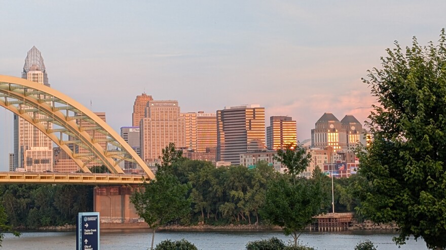 The Cincinnati skyline at dawn, as seen from Newport, Kentucky.