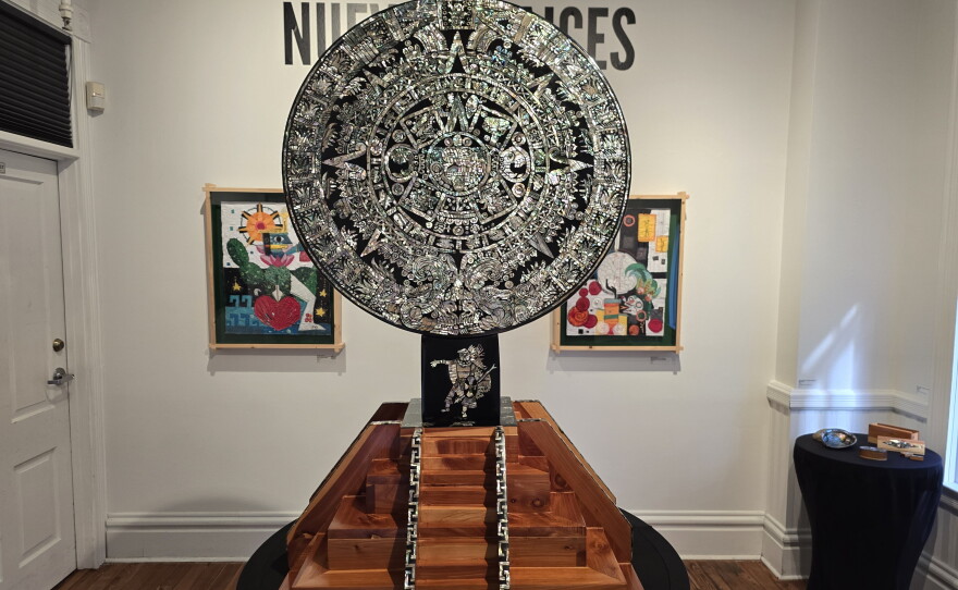 A massive Mayan calendar is part of the Dia de los Muertos exhibit at CityArts Orlando.