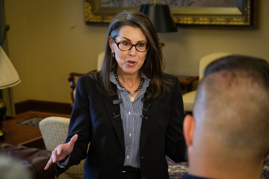 Speaking from her office at the Utah State Capitol, Lt. Gov. Deidre Henderson answers questions from reporters about the Justice Department's move to send election monitors to Utah, Oct. 22, 2026