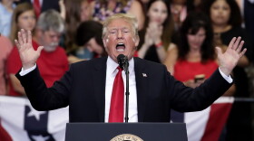 President Trump speaks during a rally at the Nashville Municipal Auditorium, May 29, 2018 in Nashville. Earlier in the day, Trump held a fundraising event in support of Rep. Marsha Blackburn (R-Tenn.), who is running for a U.S. Senate seat against former two-term Tennessee Gov. Phil Bredesen, a Democrat. (Drew Angerer/Getty Images)