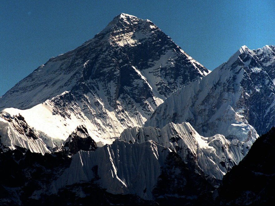 Mount Everest straddles the border of Nepal and the Tibetan region of China. This is a view of the Nepalese side.