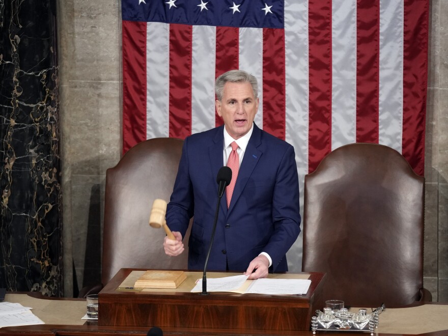 House Speaker Kevin McCarthy of Calif., speaks after President Joe Biden delivered the State of the Union address to a joint session of Congress at the U.S. Capitol, Tuesday, Feb. 7, 2023, in Washington.