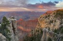 A view into the Grand Canyon at sunset.