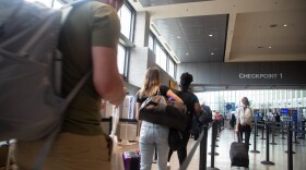 People standing in line to get to Checkpoint 1 at Austin-Bergstrom International Airport