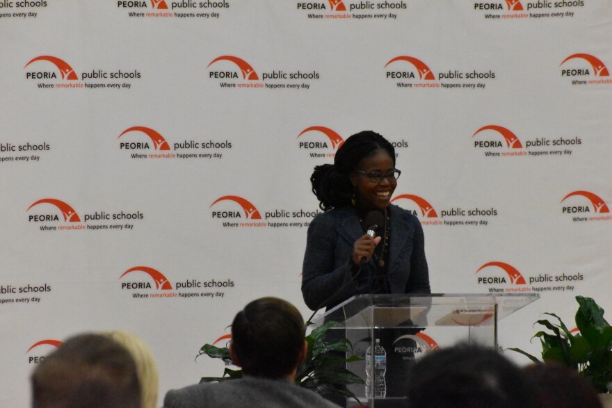 Dr. Marquita Furness Davis speaks Thursday at the Peoria Public Schools 365 Breakfast at Woodruff Career and Technical Center. 