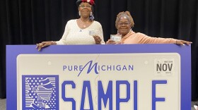 Alexis Derriso (left), founder of Motown Women Veterans Association, at the Michigan Women Veteran License Plate reveal ceremony on Nov 10, 2025.