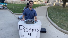 Curt Kaiser sits at the corner of the Old Court House in downtown Lexington and writes free poems for anyone who asks.