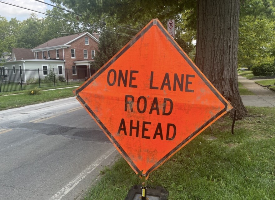Signs along Fontaine Road signal utility work to drivers on July 29, 2026. Kentucky American Water announced a project to replace a water main along the road in August 2025.