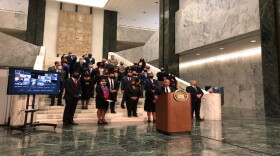 AssemblyÂ Speaker Carl Heastie and other democratic assembly members, at a news conferenceÂ beforeÂ voting on the package of bills to increase police accountability.Â 