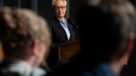 Democratic Gov. Tina Kotek listens to a question from the panel during the gubernatorial debate in Eugene, Ore., at the University of Oregon, on Thursday, Oct. 1, 2026. Kotek is counting on anger over President Donald Trump's policies to overshadow her own unpopularity in the Nov. 3 election.