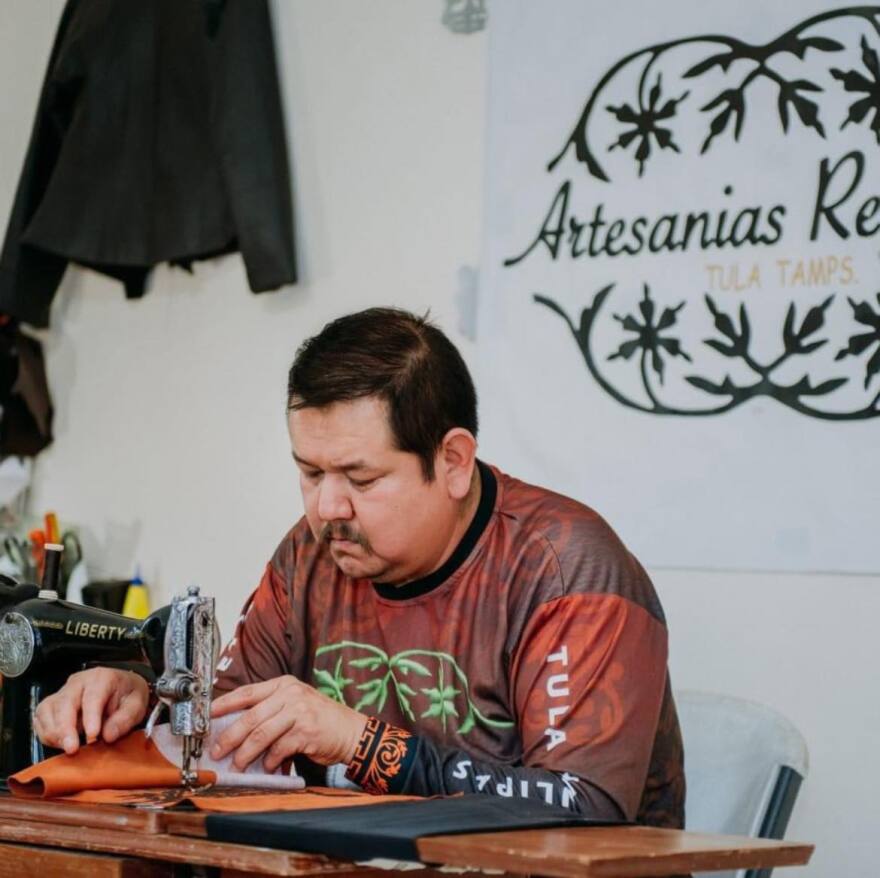 Hector Reyna Suarez in his cuera tamaulipeca workshop, Artesanías Reyza, which has been crafting the traditional garment of Tamaulipas for five generations.