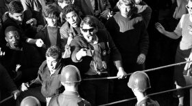 Military police face screaming anti-Vietnam War demonstrators at the Pentagon in Washington, D.C. on Oct. 21, 1967. (AP)