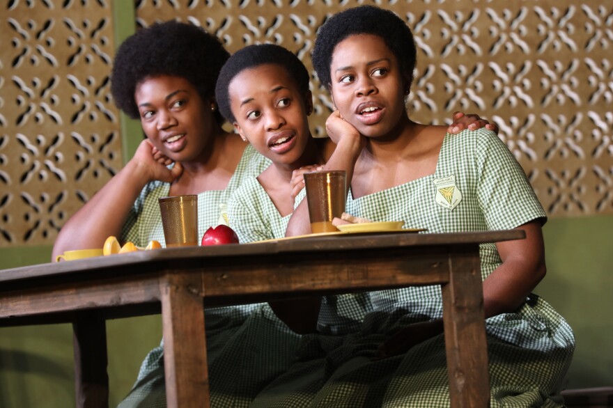 Nana, portrayed by Abena Mensah-Bonsu (left), is frequently picked on by the girls at her boarding school in Ghana, who harp on her weight.