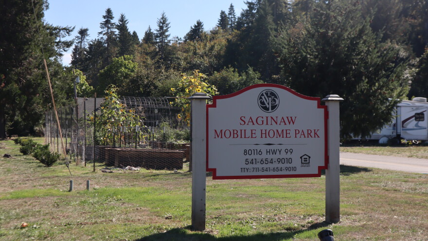 A new sign and a community garden were among the updates made by St. Vincent de Paul Society of Lane County at the Saginaw Mobile Home Park, as seen in this Sept. 18, 2026 photo. The latest are 10 new homes made by HOPE Homes.