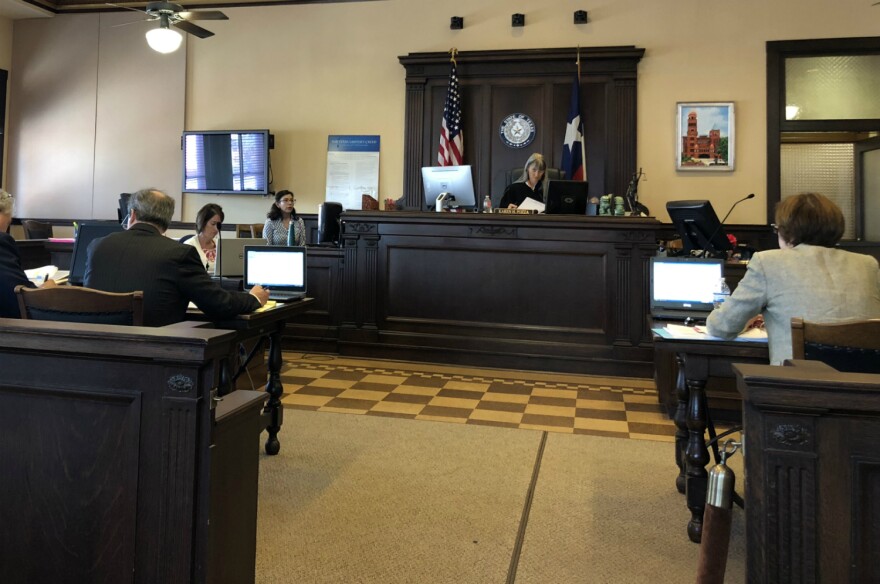 Stewart Elementary teacher Alejandra Lopez testifies during a hearing for an emergency injunction against Democracy Prep's contract with San Antonio ISD June1, 2018.