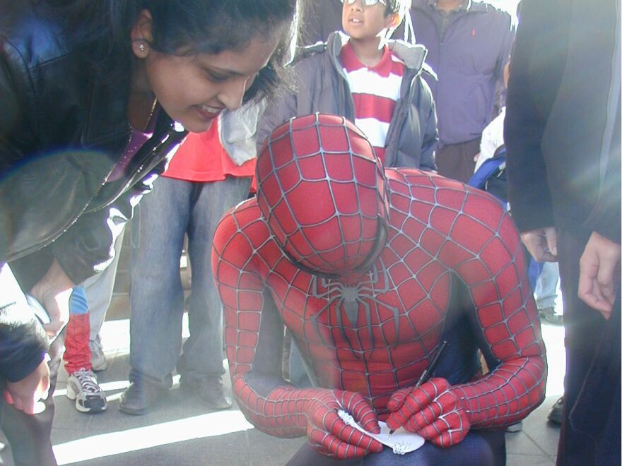 A fan gets an autograph during the 2006 production of "Spiderman 3" in downtown Cleveland  [David C. Barnett / ideastream]