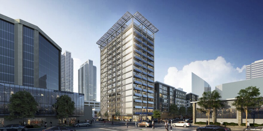 An architectural rendering of the new high-rise at 303 Battery St.