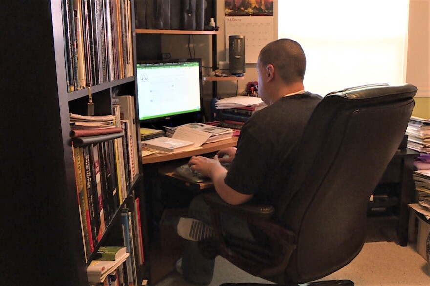 Avon High School teacher Matt Noble works from home.