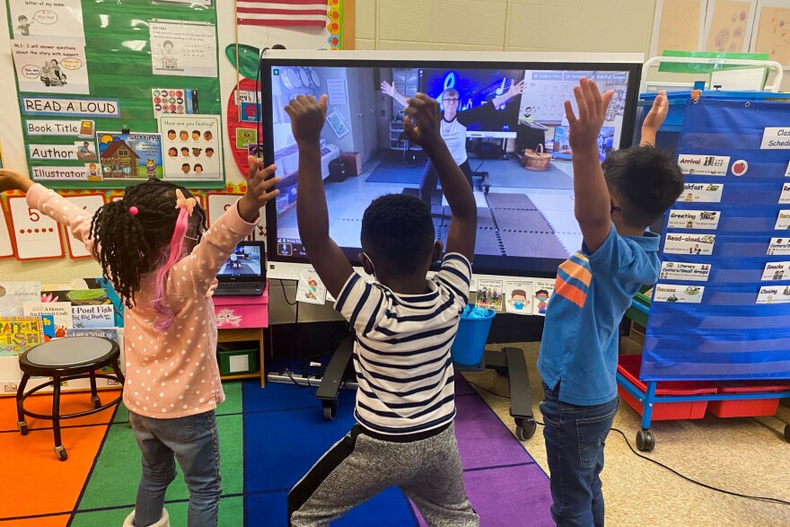 Music educator Monica Levin teaches via video conference at Frances Fuchs Early Childhood Center in Prince George's County, Maryland.