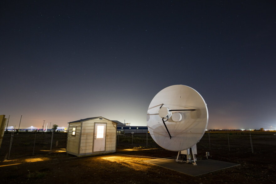 A satellite dish operated by AST & Science located at the Midland International Air and Space Port. 