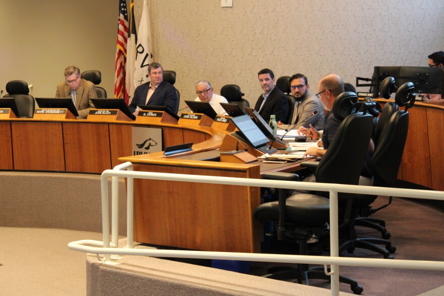 Al Zapanta, center, takes his place in the mayoral chair at Irving City Council chambers, Wednesday, May 13, 2026.