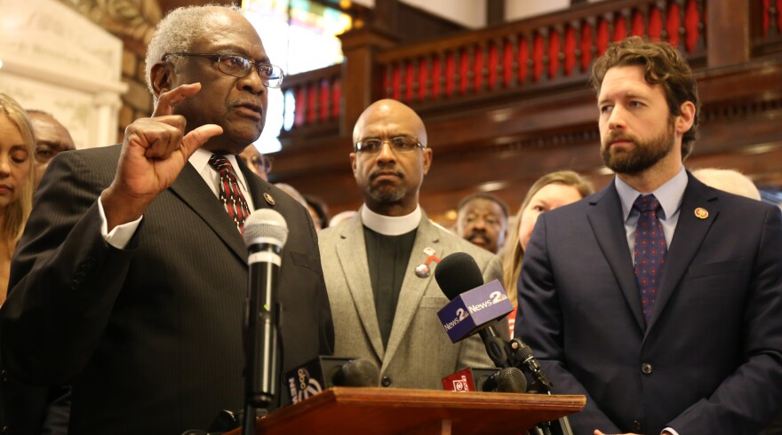 Congressmen JimClyburn and Joe Cunningham hold a press conference on gun reform inside Emmanuel A.M.E. Church in Charleston