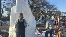 Danica Rogers and her dad Mark working on the Witch-king.