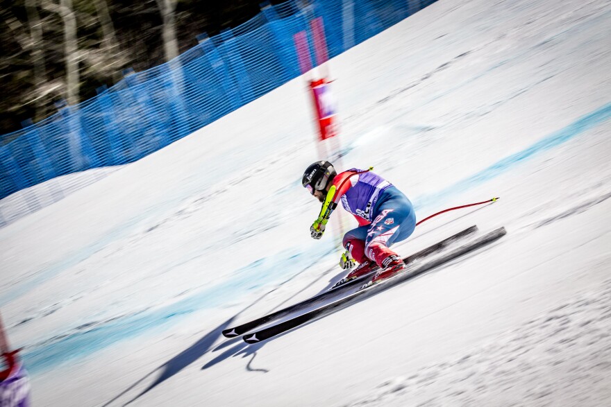 Travis Ganong races during the FIS World Cup Finals on March 16, 2017 at Aspen Mountain