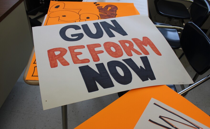 One poster made by students at Ridgefield High School in Connecticut for the school walkout.