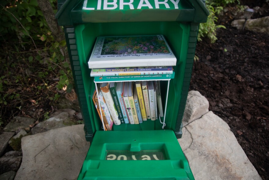 The new pollinator garden at Hillside Park includes a library with books about nature.