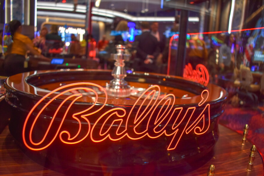 A roulette wheel inside the 40,000 square-foot gaming space and food hall Bally’s opened at its Twin River Lincoln casino in 2023.