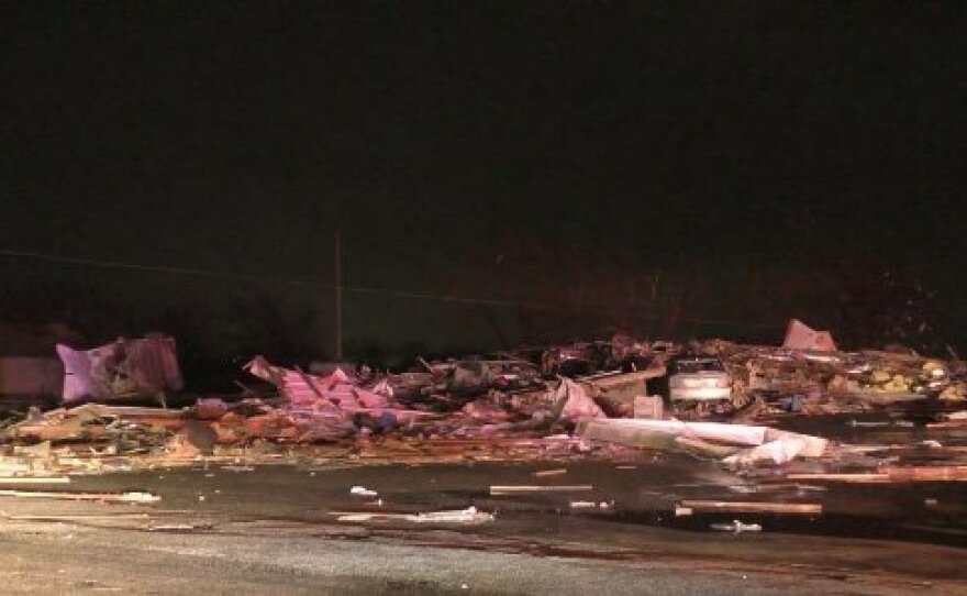 This photo posted on Twitter was identified by the poster as the destroyed gas station and convenience store where two people died on Dec. 26.