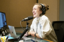 Charlotte King, a sophomore studying English and Spanish at the University of Vermont, records her voice in a Vermont Public studio on March 28, 2026. King's podcast, "Dear Panda," was one of 10 stories selected from hundreds of entries as a finalist in NPR's College Podcast Challenge.
