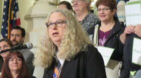 Dr. Rachel Levine speaks to reporters. (Brett Sholtis/Transforming Health)