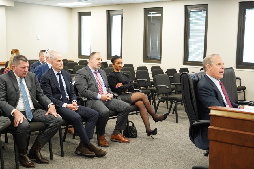 NextEra Energy CEO John Ketchum, far right, testifies Thursday, Oct. 15, 2026, before the state Legislature's Public Utilities Review Committee about the NextEra-Dominion Energy $67 billion merger.