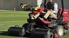 Brian McDougal operated the mower along the field at Spartan Stadium ahead of Michigan State’s game vs. Penn State on Nov. 14, 2025.