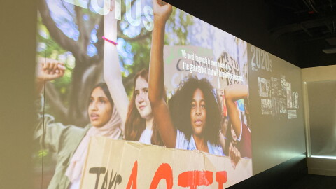 The redesign of the Legacy Building includes a timeline highlighting major movements and events by the decade.
