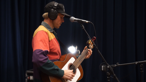 Clark Kelly performing live in WNIJ's Studio A