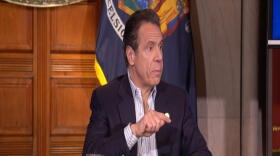 Gov. Andrew Cuomo speaks to reporters Saturday.