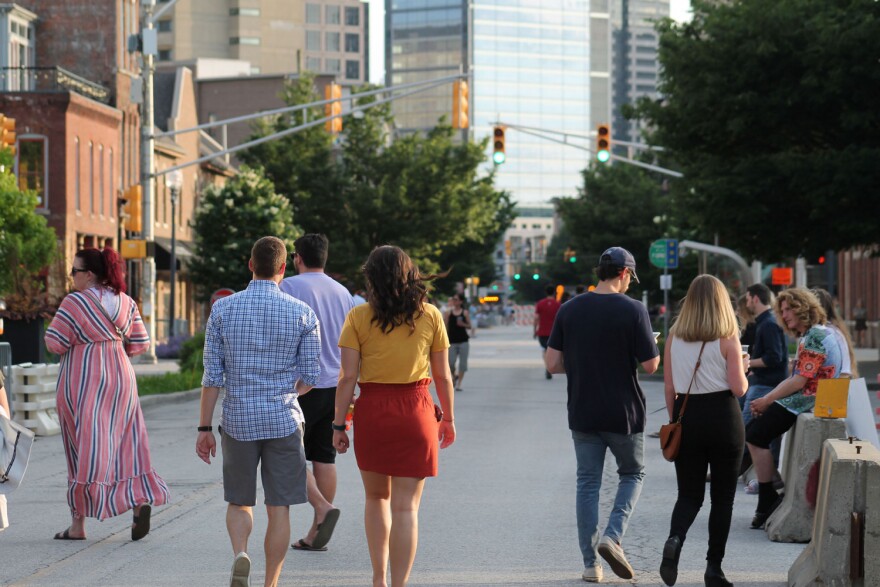 Indianapolis shut down Mass Ave. to allow restaurants to extend outdoor seating into the street.