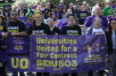SEIU 503 workers rally at the University of Oregon to celebrate a tentative new contract on Sept. 28, 2026.
