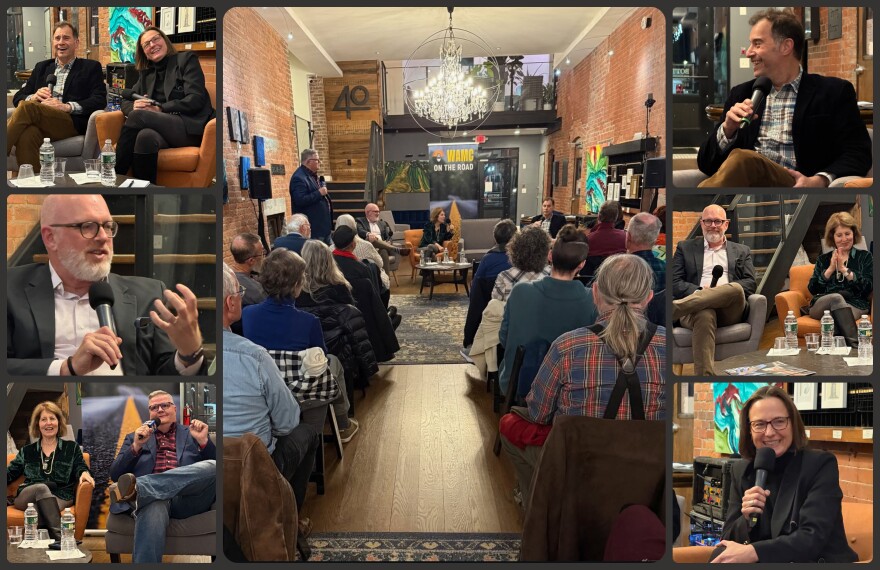 Collage of images from panel conversation at Gallery 40