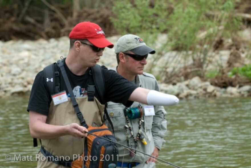 Wounded war veteran fly fishing